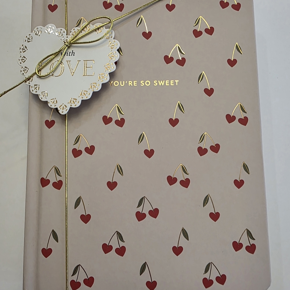 New James Burke Hardcover Notebook 6 X 8 Valentines Heart Cherries
